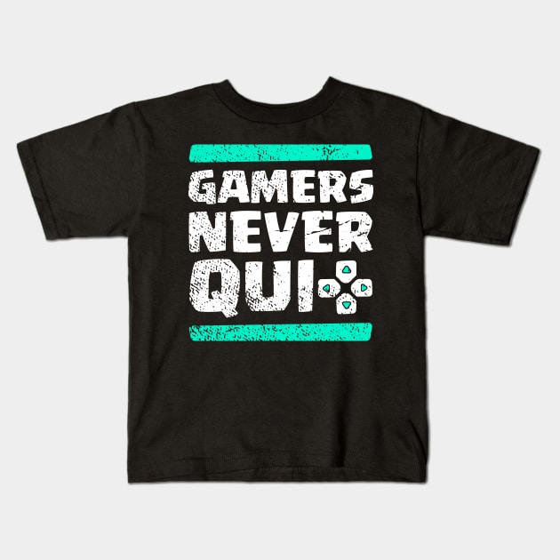 Real Gamers Never Quit Kids T-Shirt by societee28